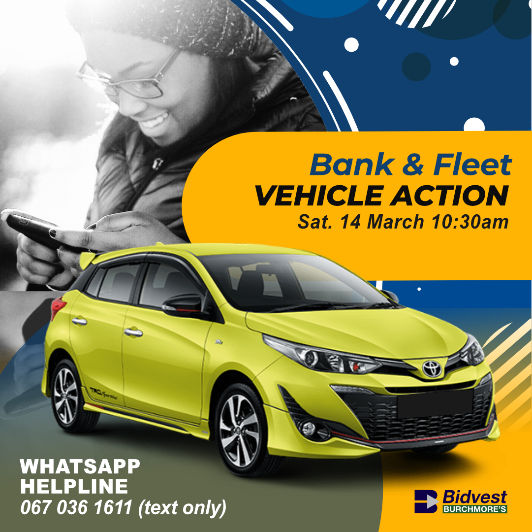 WHATSAPP US FOR MORE INFO! - CPT
Bank-repo and Fleet vehicle auction
Sat, 14 Mar, 10:30am
More info: burchmores.co.za/auction/938
WhatsApp helpline: 067 036 1611 (text only)

Finance available on site!
Finance available:
Tamara on 078 842 3235 
or tamara@auctionfinance.co.za