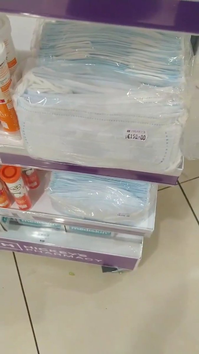 DublinHistorian's tweet photo. €150 for a pack of facemasks in @HickeysPharma &amp; €9.95 for a pissy bit of hand sanitizer in an unidentified shop

The word Gombeen came into use during the Great Famine of the 1840s to describe parasites who preyed on the poor &amp; vulnerable

They're still here!

#COVID19Ireland https://t.co/QlkgtI1u1F