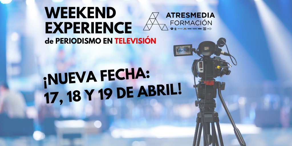 Por precaución, y en línea con las medidas adoptadas por la Comunidad de Madrid para la prevención del #CoronavirusESP, hemos aplazado la formación Weekend Experience en #Periodismo de #Televisión de #Atresmedia

atresmediaformacion.com/curso/periodis…