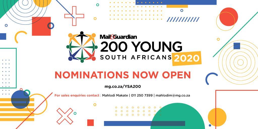 mailandguardian's tweet photo. NOMINATE NOW: Applications for the #MG200Young list close on April 30 2020. Nominate an under-35 who is showing us what to look forward to in the country’s future. https://t.co/iafIXyTuzy https://t.co/I2JmXOWxzz