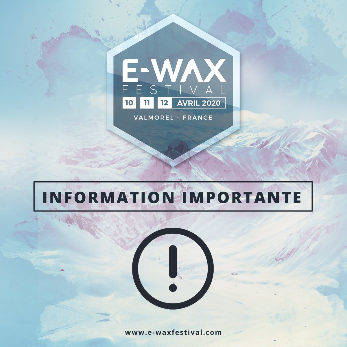 EwaxFestival's tweet photo. Chères Festivalières, chers festivaliers,

C’est avec une immense tristesse et une profonde déception que nous vous annonçons l’annulation du Festival.
(Communique officiel et complet sur Facebook) https://t.co/uU6lIWDhpC