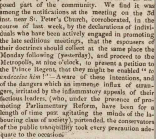 EnglishRadical's tweet photo. #OTD 1817: 5,000 spinners &amp; weavers set off from St Peter's Field, Manchester, to present a petition to the Prince Regent over the poor state of the textile industry. Marchers carried blankets to sleep under at night, giving the march its nickname: 'The March of the Blanketeers'. https://t.co/dldYUCaQjz