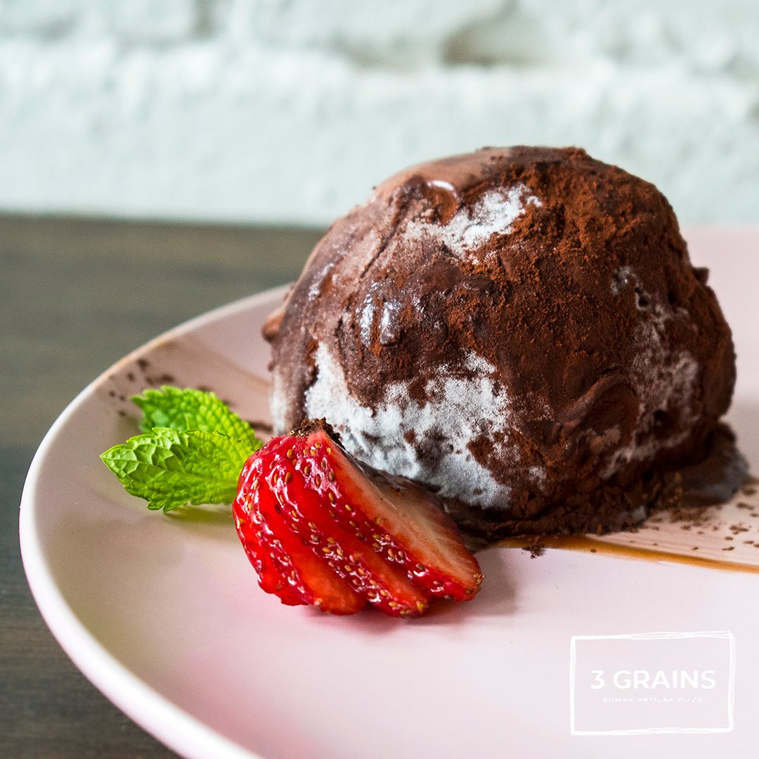 3GrainsPizza's tweet photo. This is our 'Tartufo' semifreddo. Made of hazelnut &amp; chocolate gelato with a dark chocolate ganache centre, it's sweet in all the right ways and it could very well be the answer to all your sweet-tooth problems! #dessert #healthypizza #romanartisanpizza #dodifferentdo3grains https://t.co/Tn5pJVnUjt