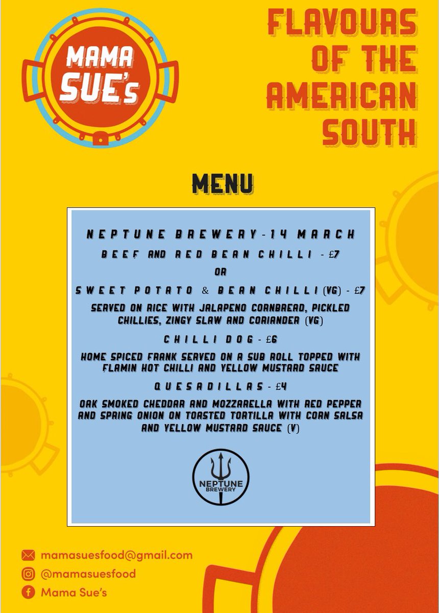 mamasue222's tweet image. Heading to the bright lights of Liverpool @neptunebrewery THIS SATURDAY and bringing this bad boy of a menu. Great beer, cosy up indoors, get some food, stay all day ✌🏽🍺🌭🥘#craftbeer #streetfood #americansouth #chillidog #hotdog