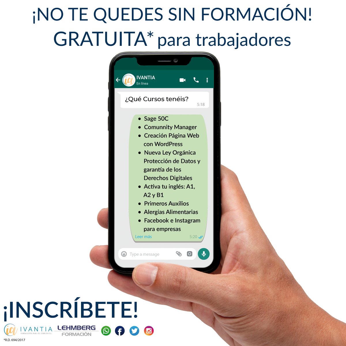 IvantiaCiber's tweet photo. ¡No te quedes sin formación! GRATUITA* para trabajadores
¡INSCRÍBETE! https://t.co/Z8blkohN3S
*R.D. 694/2017 #CursosBonificados @TDconsultingEs @alrosinvestment @Lunamic @PrivacidadGB @Bazarcineista @RobertoMartin_ https://t.co/8xnzPR67Sj