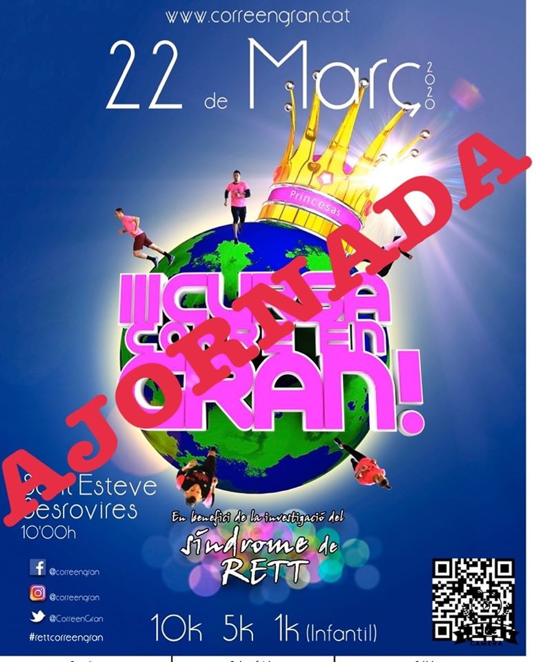 AjSesrovires's tweet photo. La cursa solidària @CorreenGran_ s’ajorna fins a l’octubre en aplicació del protocol de prevenció del COVID19 #Sesrovires  #seguim #hofarempertoteslesprincesesdelmón #gambadersevents #correengran #síndromederett https://t.co/SSIkGB69ss