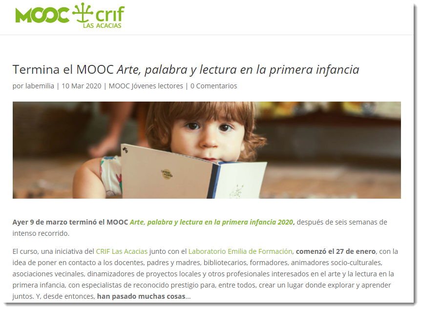 LecturaMooc's tweet photo. Terminamos el #MOOC Arte, palabra y lectura en la primera infancia 2020 #LecturaCRIF... No te pierdas la última entrada en el blog del curso, en el que hacemos un resumen de todo lo sucedido durante estas semanas ➡️➡️➡️ https://t.co/2DmbOgewmo https://t.co/i7AbrkV59p