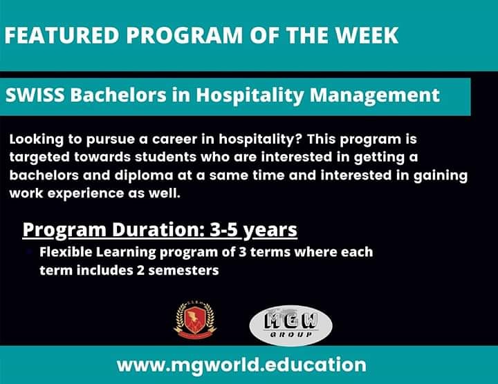 mgwGroup's tweet photo. FEATURED PROGRAM OF THE WEEK!
SWISS Bachelors in Hospitality Management
Looking to pursue a career in hospitality?

For more details visit:
https://t.co/FZY5qxJdvI

#eduacation #Swiss #bachelors https://t.co/zDmoDJF6PB