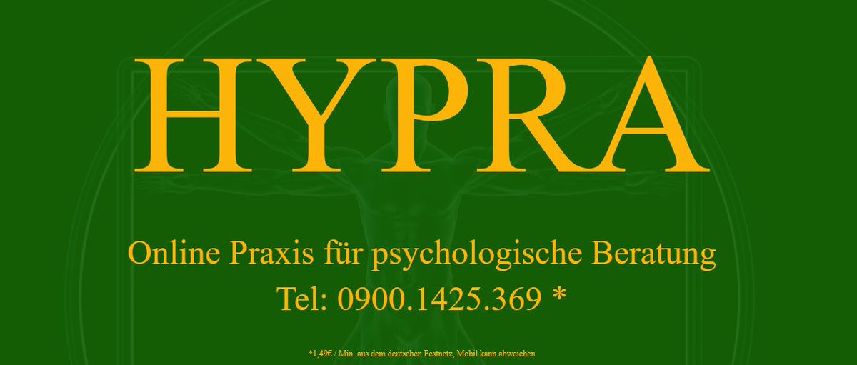 HYPRA -  #Kurzzeittherapie zur #psychologische #Beratung, außerhalb der #Kassenleistung!  #ONLINE #Sitzungsplätze frei! Ohne Termin möglich! Abrechnung über Telefongebühr
hypra.de