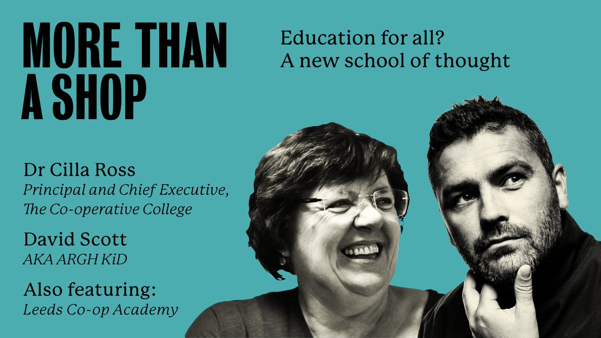 #MoreThanAShop lands TOMORROW!🎙️

A wonderful collaboration between @CooperativesUK, @SparklabProds & @mrgeoffbird

Tomorrow's topic? EDUCATION 📚

@elizabethalker hosts a lively discussion with co-op connoisseur @cillaross5,  Mancunian poet @arghkid & @CoopLeeds' @MrMitchellCAL.