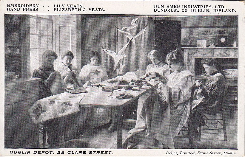 Lily & Lolly Yeats. 1866-1949, 1868-1940. Supported family; dad bad with money, mum ill & brothers didn't earn much! Founded Cuala Industries; embroidery (Lily) & publishing house (artist/writer Lolly)! Employed only women & used Irish materials; important in Gaelic Revival!