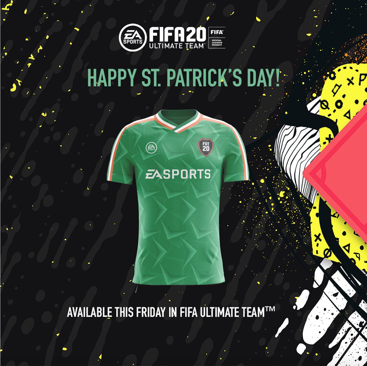 IrelandFootball's tweet photo. COMPETITION | @EASPORTSFIFA St. Patrick's Day jersey ☘️

To celebrate St. Patrick's Day, FIFA Ultimate Team Limited Edition Paddy’s Day kits will be available in-game on Friday, March 13 🙌

Win this limited edition jersey and a copy of #FIFA20 by 🔁 &amp; ❤️ before midday Friday 👍 https://t.co/rUDyYnHL9P