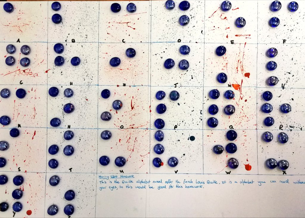 bevgrammarart's tweet image. Harry Stott's tactile braille alphabet is going on to be used in braille resources for Local Authority Sensory and Physical Teaching Service. Please congratulate Harry when you see him on his thoughtful work #braille #welldone