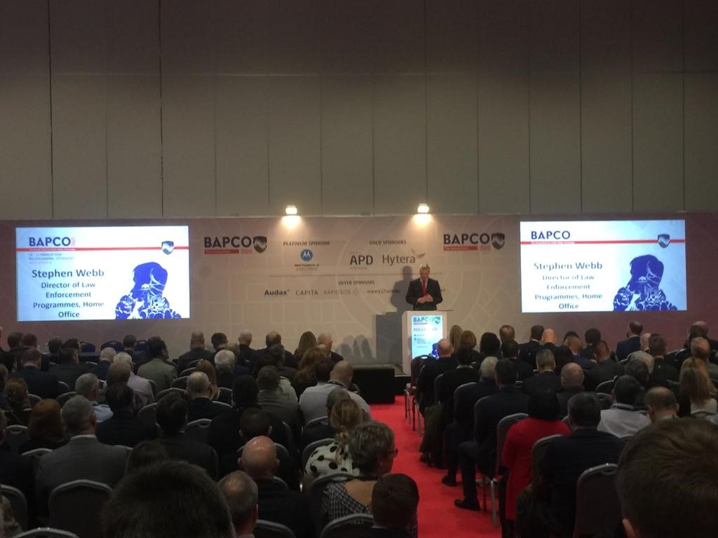 ESNfire's tweet photo. Home Office Director of Law Enforcement Programmes Stephen Webb, delivers the keynote speech @BAPCOEvent https://t.co/FVG9FCkVUv