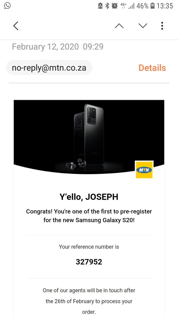 RedDevil0811's tweet photo. @SamsungMobileSA when will the #GalaxyS20Ultra be available at @MTNza @MTNzaService pre registered on 12 Feb as required on first day already and not hearing a word. Pls get back. https://t.co/ZRSsLhNz2v