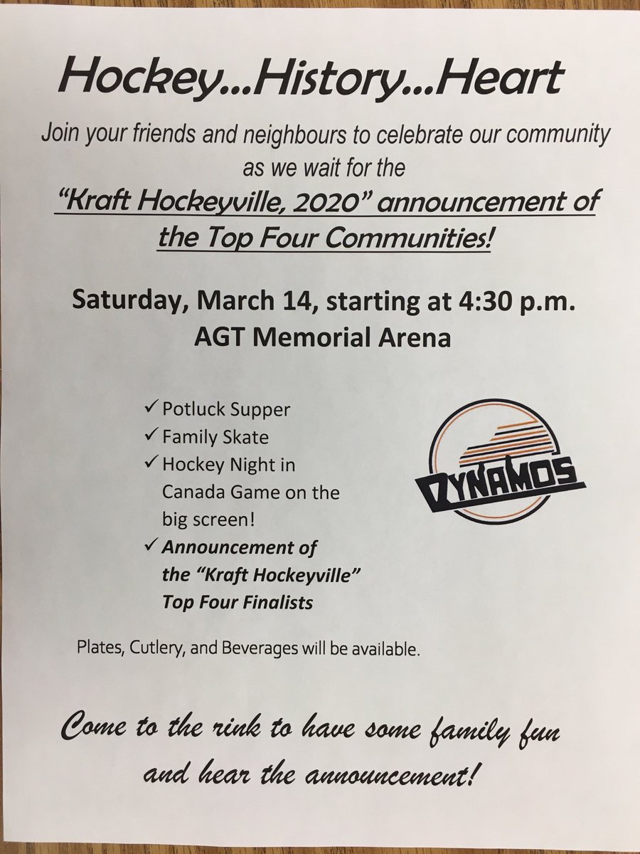 Don’t forget about this Saturday. As the hockey season comes to an end, this is a great time to get together for some fun.  Watch the <a href="/NHL/">NHL</a> game and get to see the <a href="/hockeyville/">Kraft Hockeyville</a> top 4 announcement.