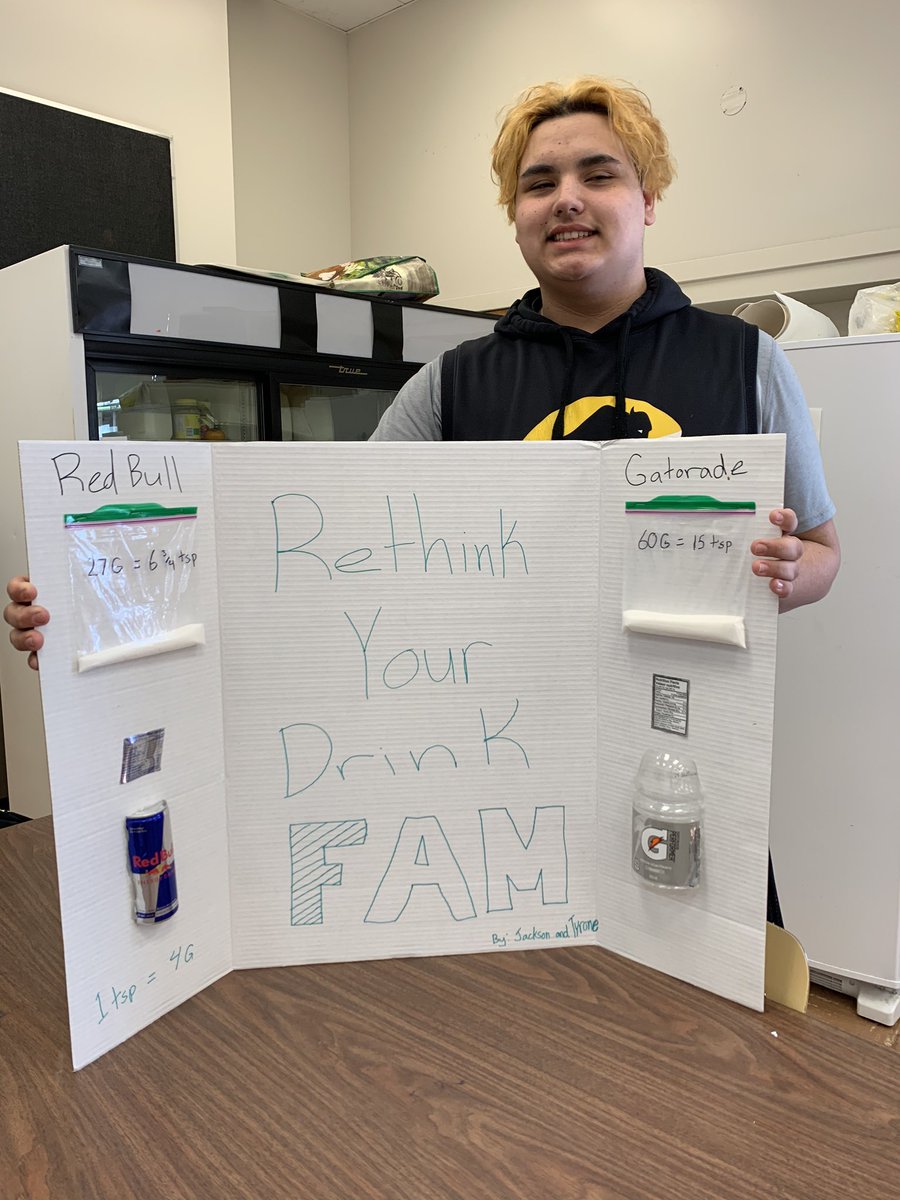 Tec Voc begins Nutrition Week with a look at sugar.  Our Rethink your Drink posters generated a lot of interested - and math! 4 grams of sugar = 1 tsp 😳Thanks @NutonMB  for the cool swag @WinnipegSD <a href="/tecvocwpg/">Tec-Voc High School</a> #rethinksugarydrink  #nutrition