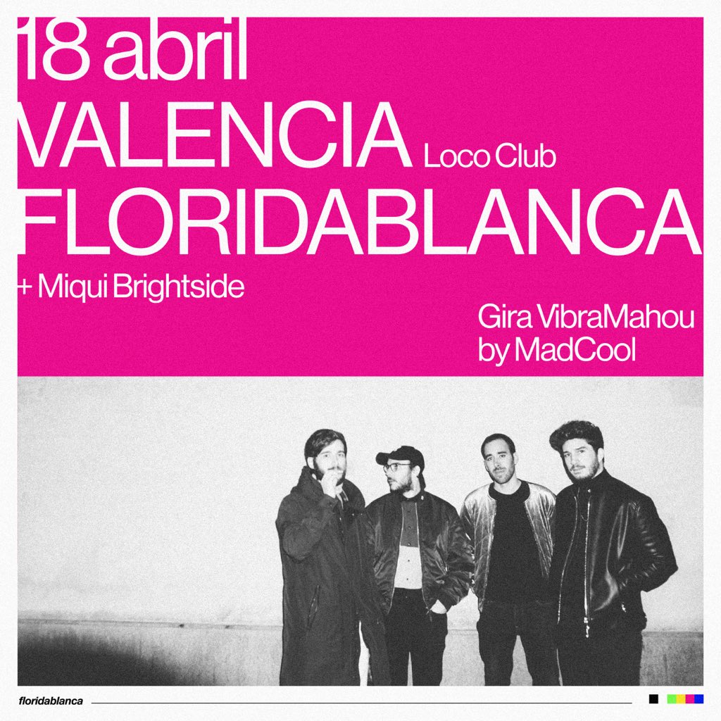 Valencianxs, prepárense para una noche de dancing. El 18 abril, volvemos a los escenarios 🔥 Tocaremos “te he bloqueado.” por primera vez. ¡Hay muchas ganas! Pillen ya sus entradas 🎫 ticketmaster.es/event/floridab…

<a href="/madcoolfestival/">Mad Cool Festival</a> <a href="/VibraMahou/">Vibra Mahou</a> <a href="/mahou_es/">Mahou</a> <a href="/articamgmt/">Artica</a> <a href="/SALALOCOCLUB/">Loco Club Valencia</a>