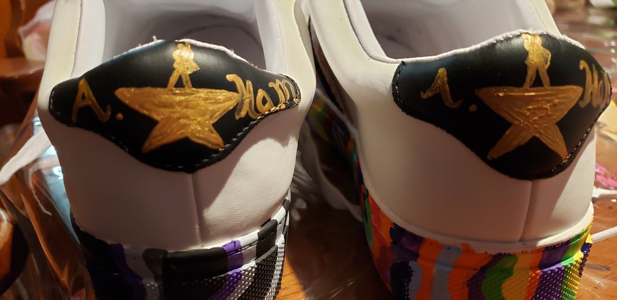 TinaJBears's tweet photo. #hamilkids ...  @HamiltonMusical 
Her first time wearing her art to school..  :)    the back of the shoes have A.Ham on them. https://t.co/AUS5YN5MNF