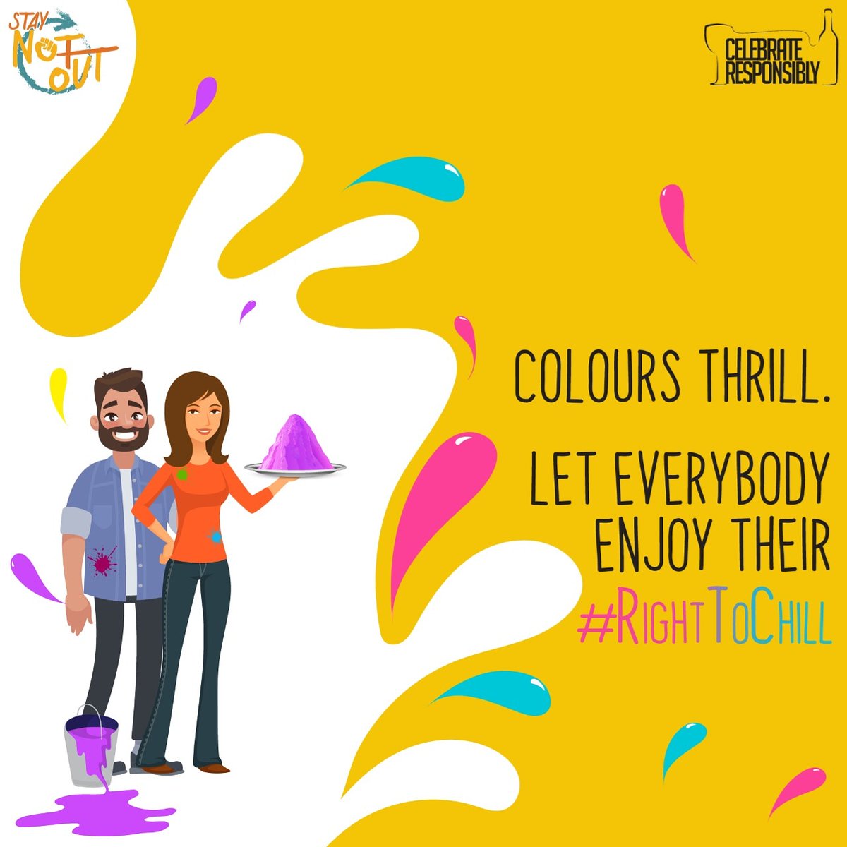 NotoutI's tweet photo. Happy Holi everyone! Let us all enjoy this colourful festival responsibly and not violate anyone's #RightToChill 
#drinkresponsibly #slowdrink #celebratesomethingnew #genderequality #Humanrights #genderequality #genderequalityforall #genderequalitymovement https://t.co/8MJDlk2Ats