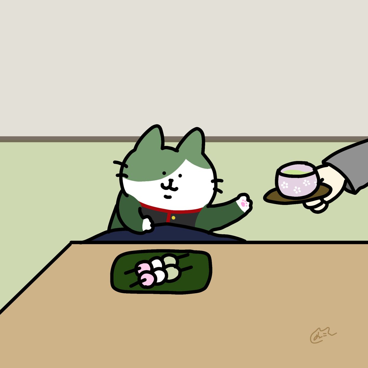「一方その頃本丸では。
(猫鶯丸と審神者) 」|ぬこまる(春眠)のイラスト