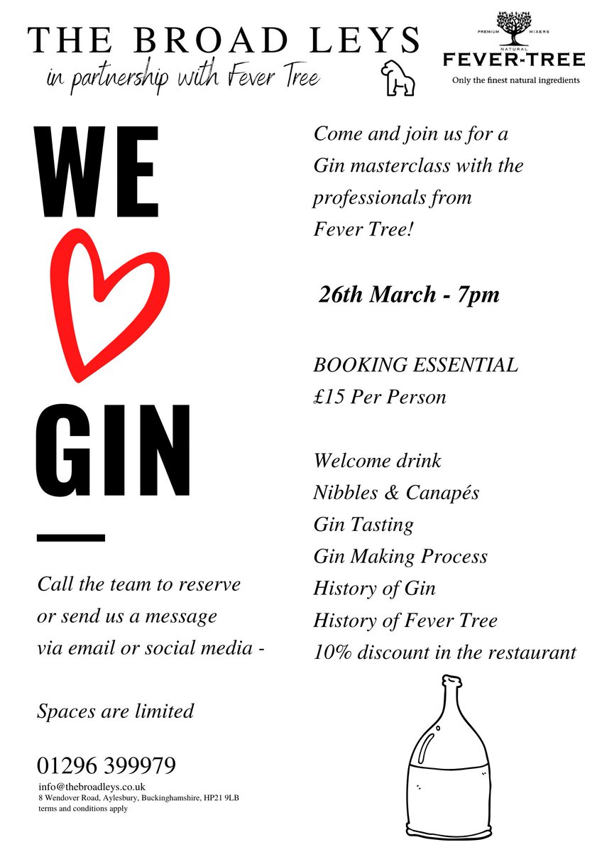 We still have a few spaces available for our Gin Masterclass with Fever Tree on the 26th March! 
Speak to the team or send us a direct message to book 😋