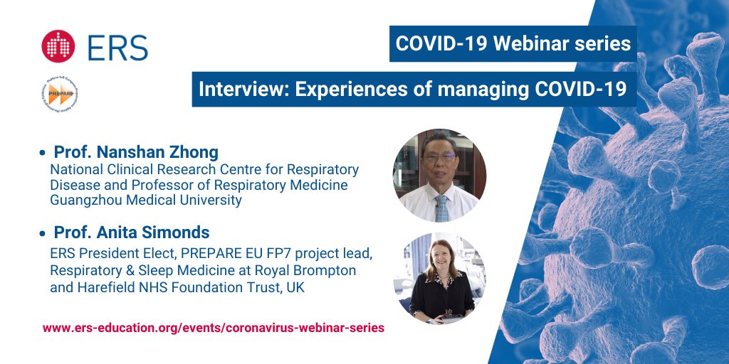 EuroRespSoc's tweet photo. Prof @anitaKS1 Simonds interviewed Prof Nanshan Zhong in a follow-up Q&amp;A to the ERS/@PREPARE_EUROPE webinar on management of #COVID19 in China

In the Q&amp;A, Prof Zhong shares more insights on caring for patients with COVID-19

Watch for free: https://t.co/Y0Xf3EedZk #coronavirus https://t.co/WxQRHGkdgl