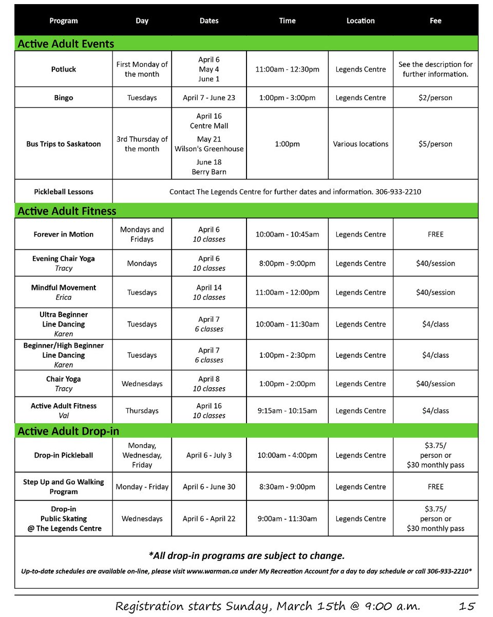 Warman_Rec's tweet photo. Calling all Active Adult (Ages 55+) in Warman. The City of Warman offers a variety of programs, suitable for all ages! Check out the guide online at https://t.co/WtcTJFAxeq or stop by The Legends Centre and pick up a copy to have at home. https://t.co/53aX40rXZf