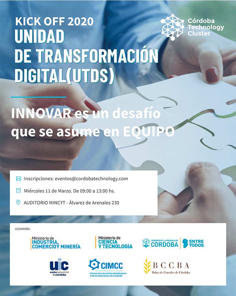 BCCBA's tweet image. Mañana miércoles 11/03 te invitamos a la reunión de lanzamiento de las Unidades de Transformación Digital Sectorial 2020  #UTDS del @ClusterCba 

🕐9 a 13 hs. en el @mincytcordoba

Más info e inscripciones: bit.ly/2U6vcjp