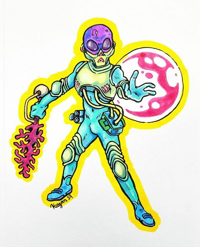 Hey everybody, how are you today? I’m alright. Here’s an alien fighter person I drew last year. Peace. #thingsyoumightfindonaspaceship ift.tt/2vKu7FO