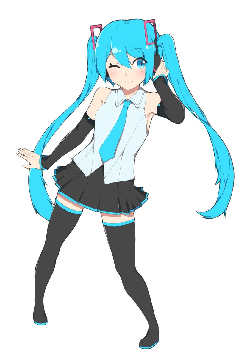 hatsune miku 1girl solo long hair twintails one eye closed skirt necktie  illustration images