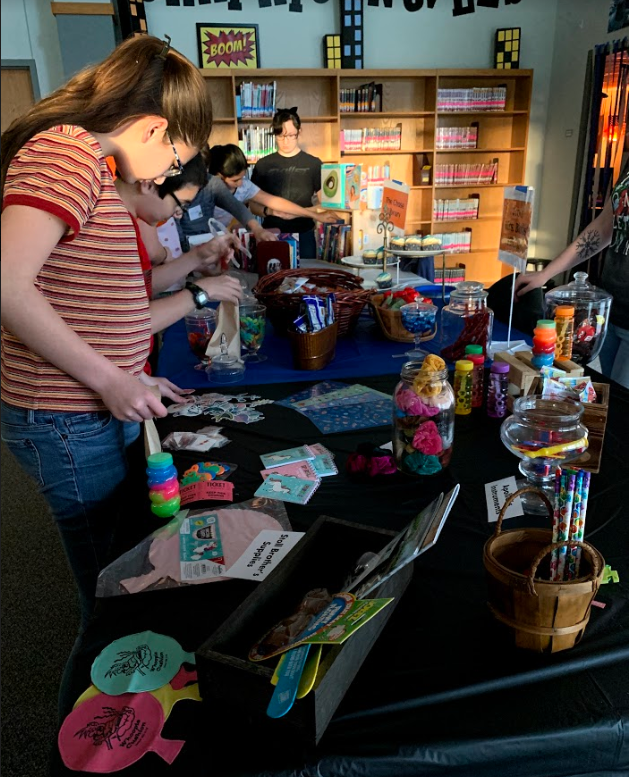 WileyLibrary's tweet photo. More Pics from the Percy Jackson Readathon!  Shopping at the Chase Library, Camp Half-Blood store and Mrs. Blofis' kitchen! #thisiswms #leanderisdlib https://t.co/1TmDZGWsCG