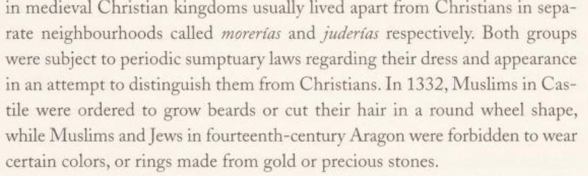 James the Moorslayer restricted muslim freedom, made laws preventing contact of christians with muslims. Jews & Muslims were forced to identify themselves with distinct clothes & beards. The goal was "otherness" of the enemy.