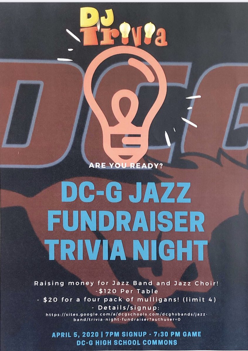 Join us for the Inaugural DCG trivia night jazz fundraiser. Contact me with any questions! <a href="/dcgactivities/">DCGACTIVITIES</a>