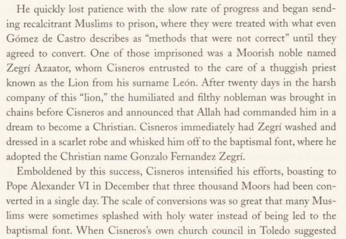 conquered granada was rapidly converted, 3000 moors in a single day were baptized.