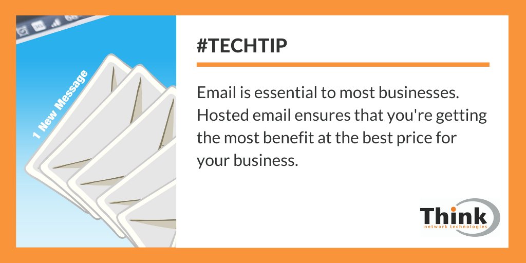 thinknettech's tweet photo. Hosted email is a great way to ensure that your email is supporting your business. Why waste time and money on a work-around when you can have a tailored IT solution? #Think #TechTues #DurangoIT #BusinessIT #HostedServices #Email https://t.co/FNU35Ix198