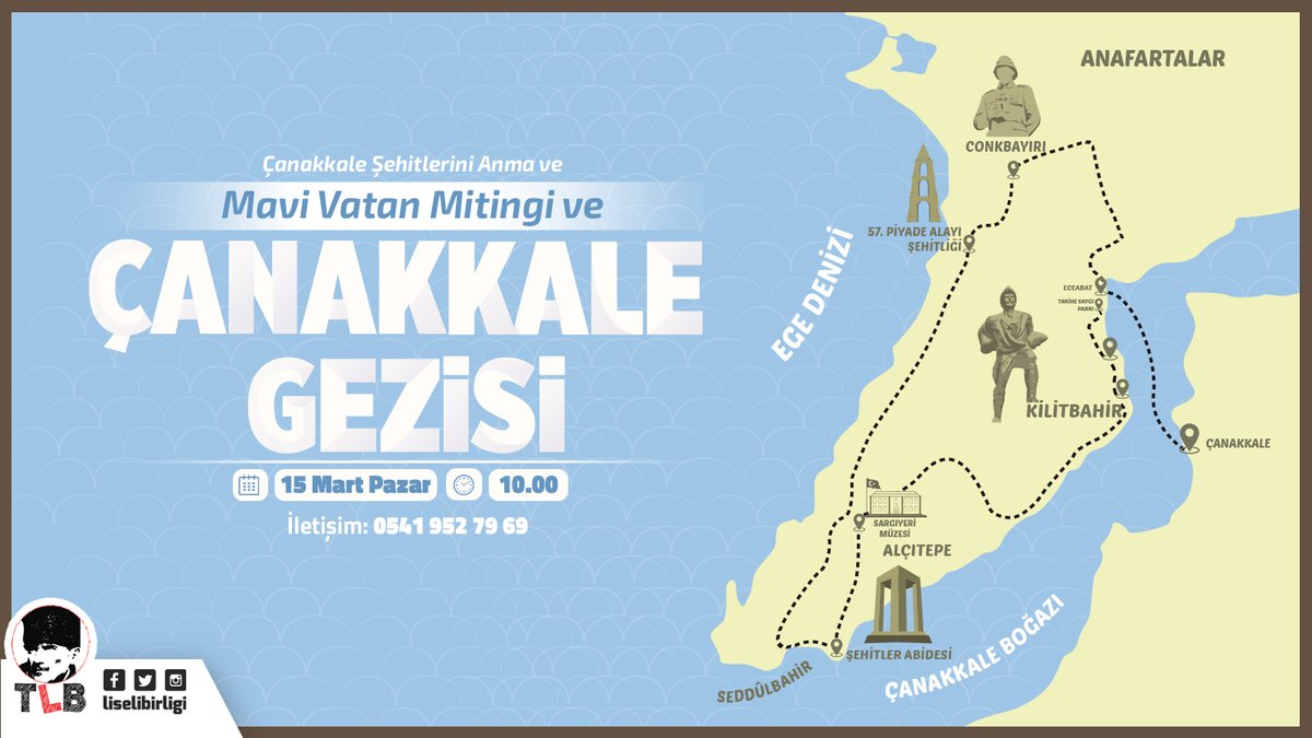 Ecdadımızın tarih yazdığı topraklara, ÇANAKKALE'ye gidiyoruz!

Çanakkale Geçilmedi Mavi Vatan Geçilmez!🇹🇷

🗓️15 Mart Pazar
⏰0506 472 0231

#LiselilerÇanakkaleye