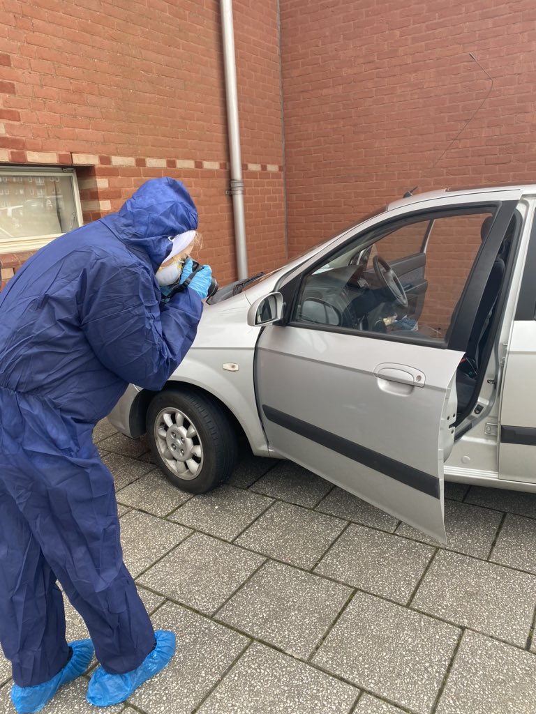 Our first year students examining a crime scene and vehicle today! Such a great opportunity to put their knowledge and skills into practice #forensicscience  #crimesceneinvestigation #proudtobemore