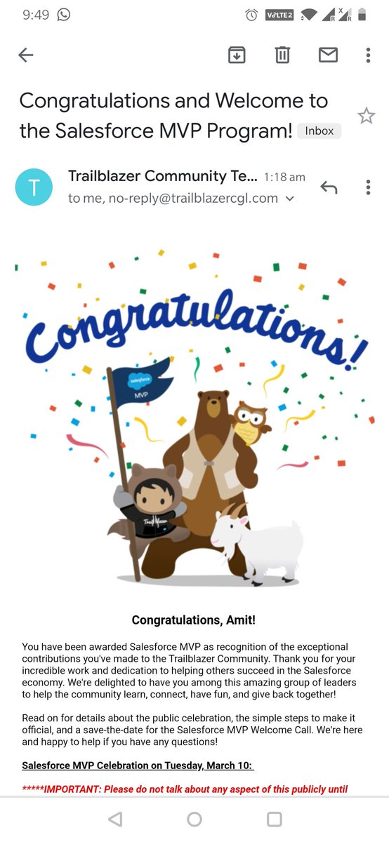 cloudyamit's tweet image. I am thrilled, honoured and humbled to be part of #SalesforceMVP .
Thanks @salesforce.
Special thanks to @amit_sfdc for being an amazing mentor and a good friend. 

Congratulations to @aviralagarwal2 @omprakash_it for being titled as #SalesforceMVP 🎉🎉🎉 . Party guys