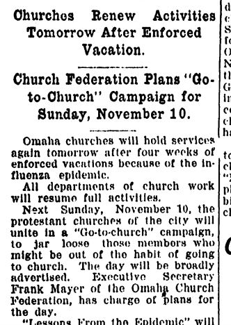 School and church resumed in Omaha on Nov. 3. Department stores held sales and movie theaters had special shows for crowds that rushed back downtown after being stuck at home. Cases almost immediately began to spike again.10/