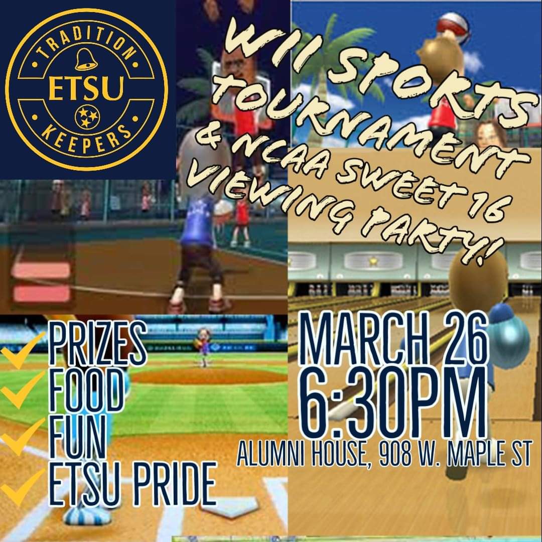 🚨Join us for our next meeting! March Madness Viewing Party and Wii Sports Tournament! March 26, 6:30pm at 908 W. Maple Street! See you there! 😎🏀🎮 #ETSU #MarchMadness #etsupride365 #etsutradkeepers