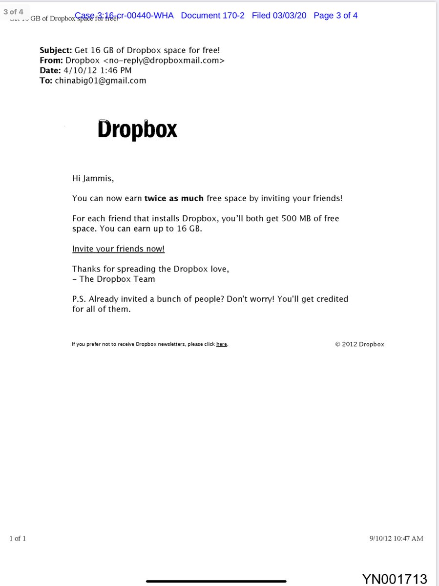 Govt submitted the “confirmation emails” from LinkedIn Dropbox & FormSpring concerning Nikulin’s primary email account used to hack “ http://Afraid.org  using the email address chinabig01@gmail.com”(paywall) https://ecf.cand.uscourts.gov/doc1/035019025580?caseid=304407Public Drive https://drive.google.com/file/d/1hWuJ8KoOPqG7qNFHI0wlcVPsYb1bboAy/view?usp=drivesdk