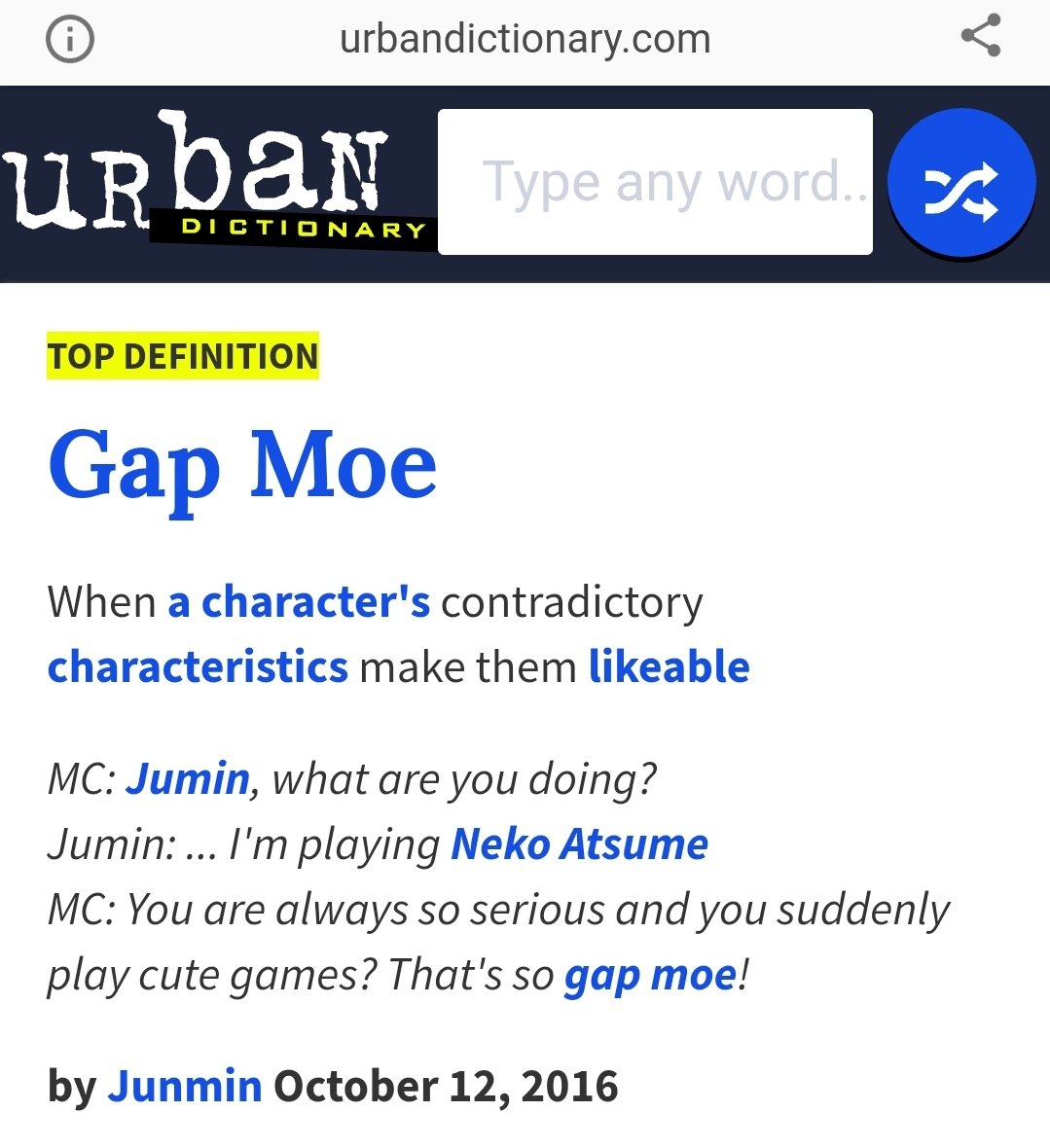 LMAO the definition on urban dictionary for Gap Moe CITES JUMIN. #mysticmes...