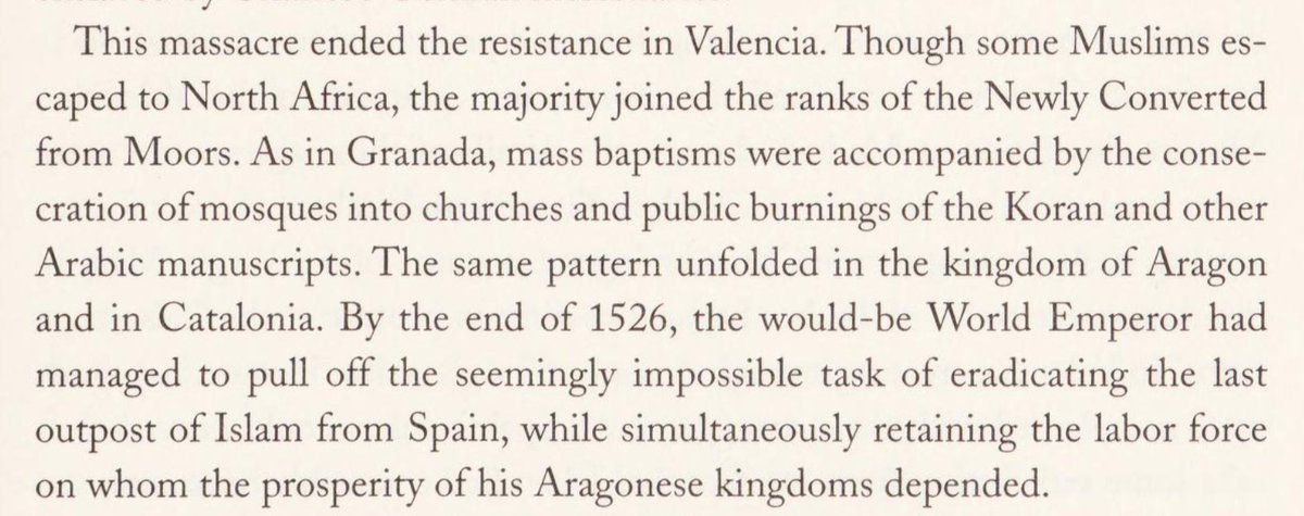 mosques were converted into churches, quran was burned and resistance all across spain was crushed. mass baptisms made them nominal christians, then those morisco christians were assimilated.