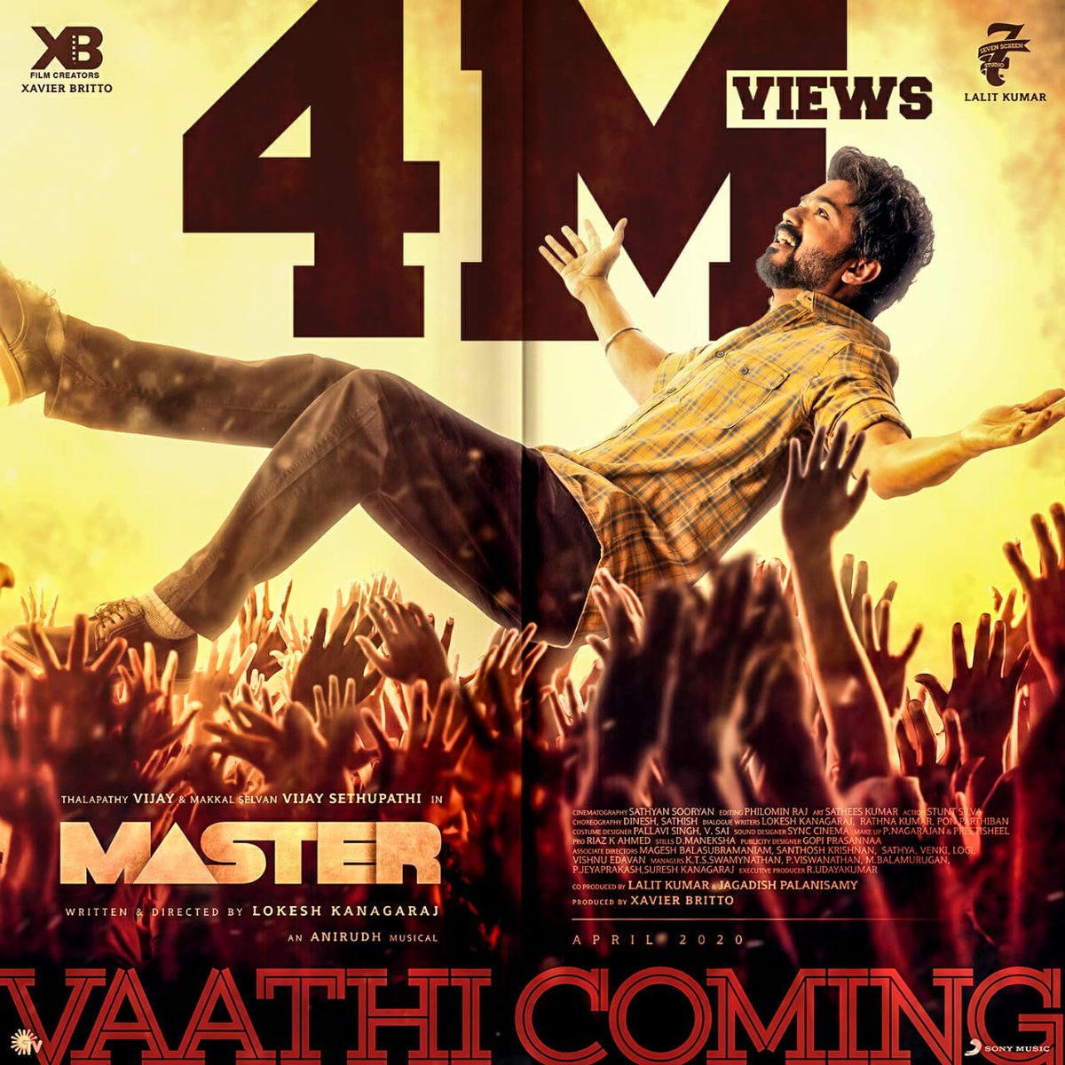 SonyMusicSouth's tweet image. TRENDING at 1️⃣ with 4️⃣ MILLION real-time views! 😎

Our #Master making a statement in his inimitable style! 👑

#ThalapathyKuthu ➡️ bit.ly/VaathiComingLy…

@actorvijay @anirudhofficial @Dir_Lokesh @Jagadishbliss @Lalit_SevenScr @XBFilmCreators 
#VaathiComing #MasterSecondSingle