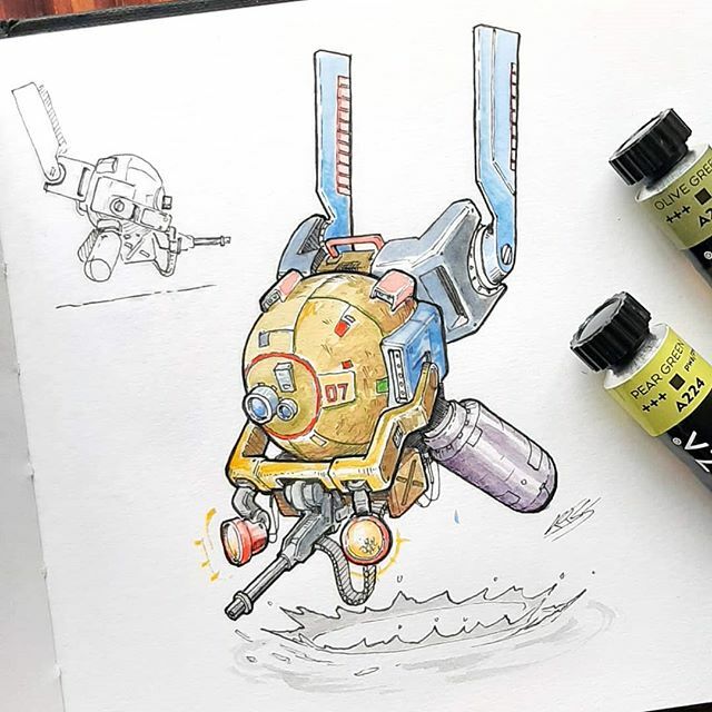 kissrobert's tweet photo. Here it's the coloured version of Sunday's robot. Still exploring watercolours, this was a bit less succesful in my opinion. .
.
.
.
.
.
.
#doodle #sketch #idsketch #idsketching #industrialdesign #productdesign #productsketch #designsketch #industrialdes… https://t.co/iMzQ09ff0w https://t.co/MAAp4bSCLH