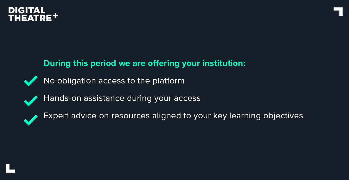 DT_Plus's tweet photo. Start your contingency plan for remote learning with Digital Theatre+. During this period we're offering teachers &amp; students free access to the platform. 

Please find access, additional information &amp; support here: https://t.co/W1dLiEqFtj

#remotelearning #edtech #COVID19 https://t.co/cGyKuEfmnq