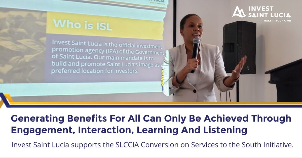 InvestStLucia's tweet photo. Generating benefits for all can only be achieved through engagement, interaction, learning & listening. @InvestStLucia’s Investment Services Manager, Alana L. Brice presenting at the @StLuciaChamber Executive Luncheon last week Thursday.
#InvestBetterInSLU #MakeItYourOwn https://t.co/QQmeamKepl