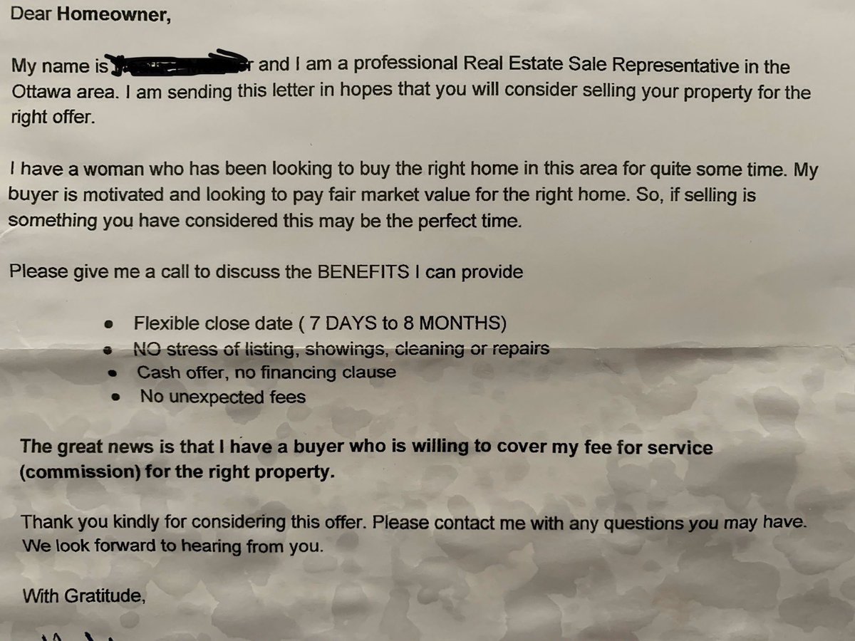 OntarioAgLawyer's tweet photo. This was in our mailbox. The latest sign that the Ottawa #realestate market is going pretty nuts. #ottcity #Ottrealestate #RiverviewPark https://t.co/9xwlwXhfna