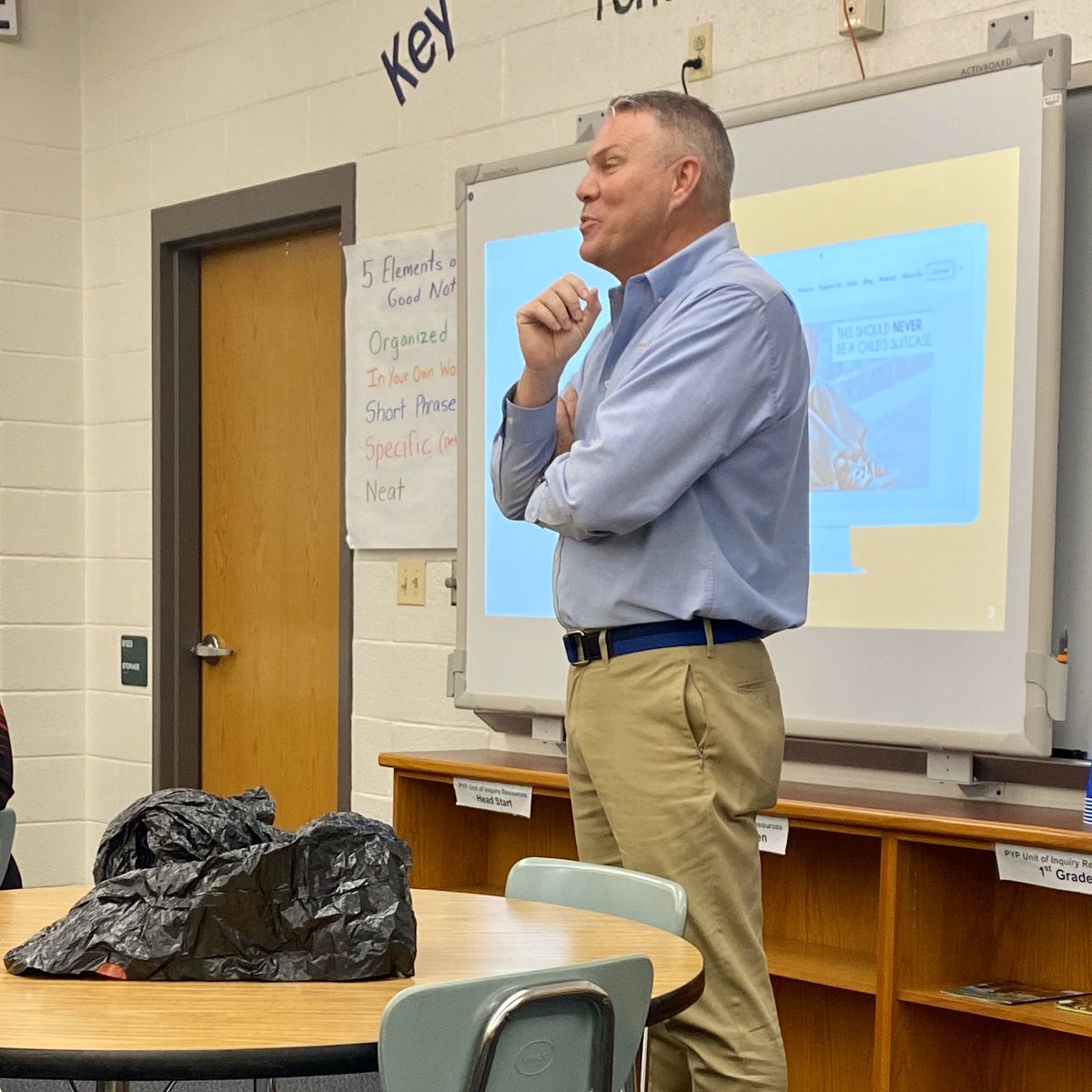 We practice what we teach. Staff listens to Rob share about his personal experience and those of children who experience the foster system at an early 7:45 meeting. We’re building understanding before volunteering at Comfort Cases #IBKnowledgeable #pypAction #mcps #GatorsGiveBack